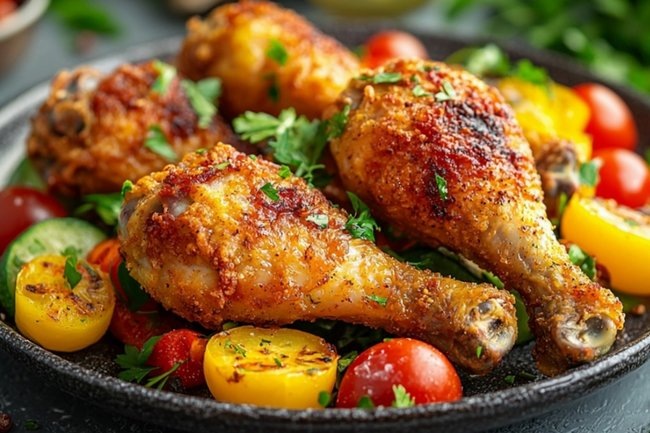    Куриные голени, запеченные с овощами под яичной заливкой: легко, сытно и аппетитно