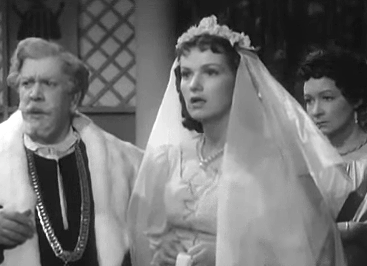 Кадр из телеспектакля "Много шума из ничего", 1956 г., режиссер Лев Замковой, сценарист Николай Прозоровский композитор Тихон Хренников (скриншот) 