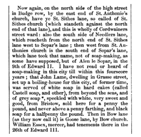John Stow. Survey of London, written in the year 1598. Это вырезка из издания 1842 г., уже вполне себе современный английский. Текст на среднеанглийском выглядит и читается гораздо прикольней! :)