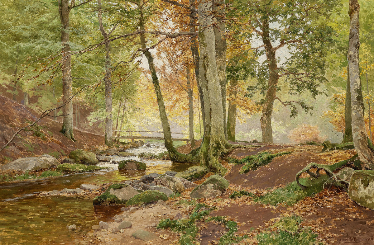 Генрих Бёмер. "Осенний пейзаж с мостом через ручей".