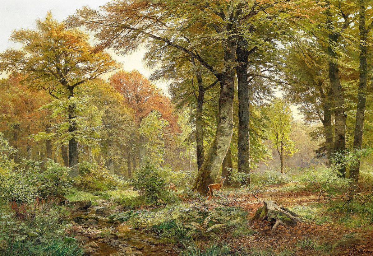 Генрих Бёмер. "Лесная поляна с оленями".
