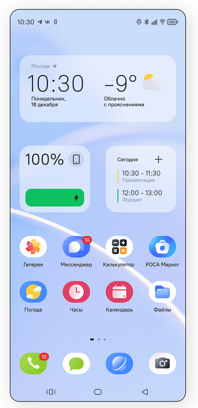 Интерфейс РОСА Мобайл