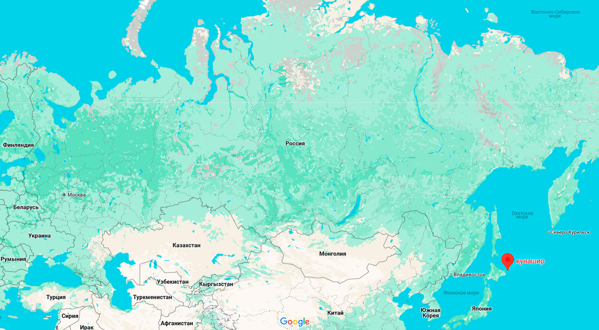 Остров Кунашир. Скриншот Google Карты