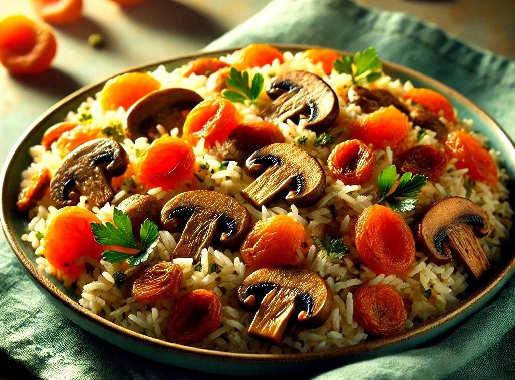 Грибной плов с курагой