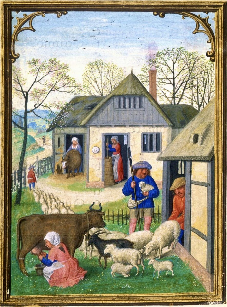 «Сцена на ферме» иллюстрация Симона Бенинга, XVI век