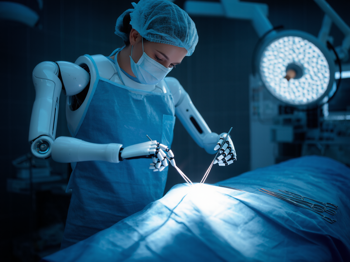 Робот-хирург проводит операцию в высокотехнологичной клинике