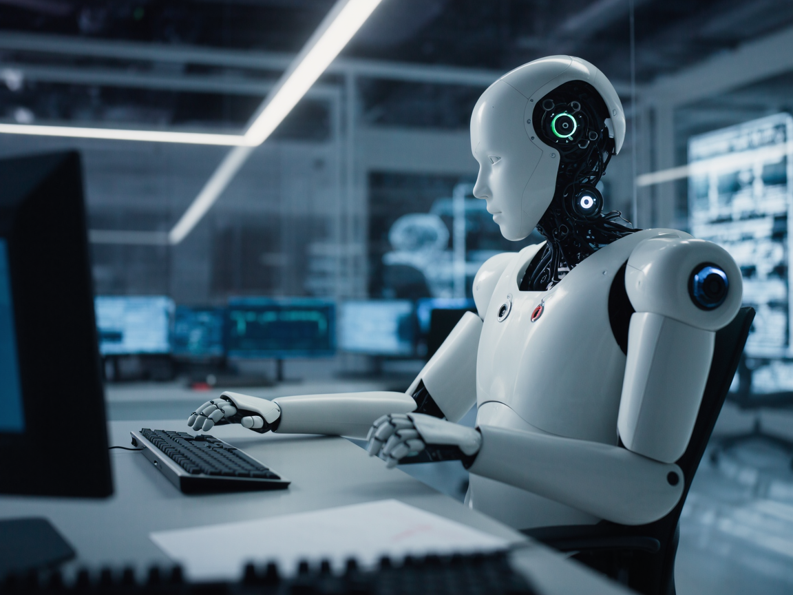 Огромный офис, где остался всего один человек – остальное делают роботы