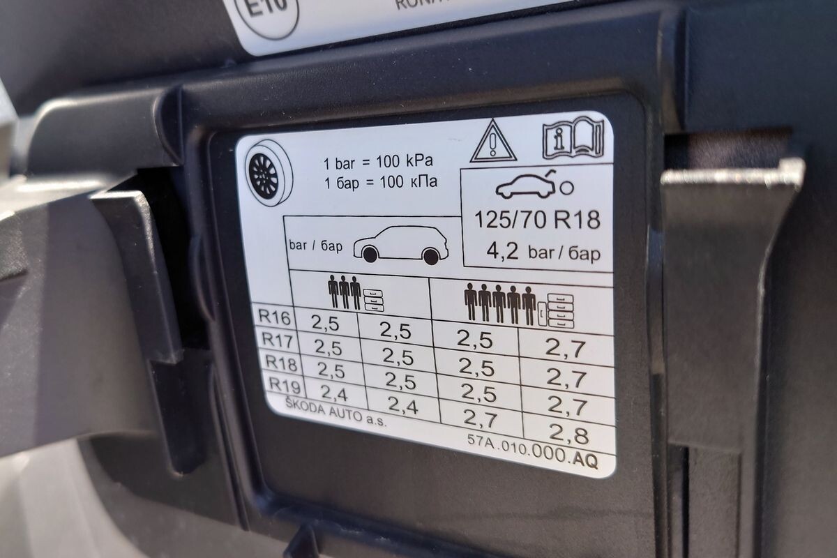 Табличка с информацией о давлении в автомобильных шинах. Источник: Shutterstock📷
