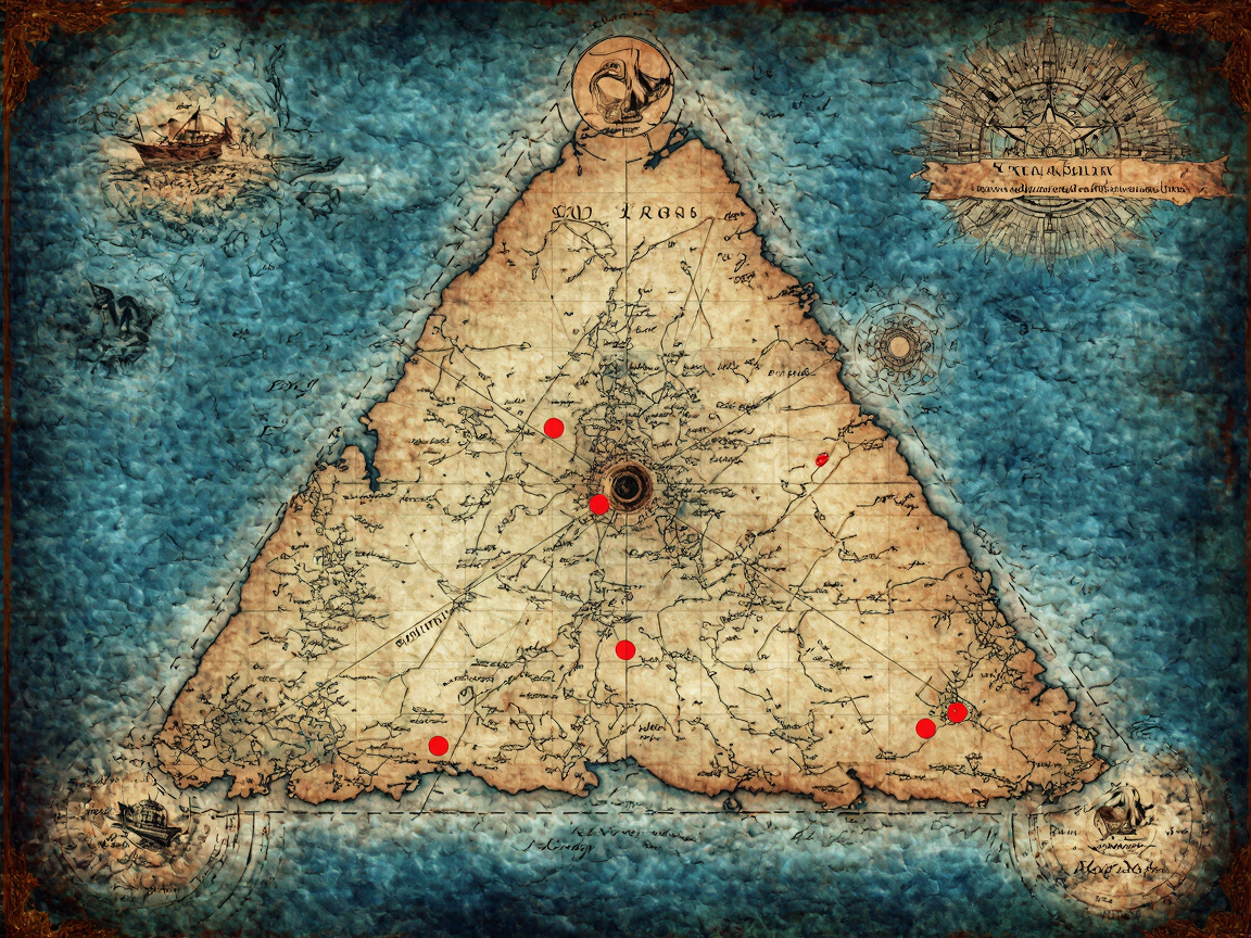 Карта Бермудского треугольника с красными точками исчезновений