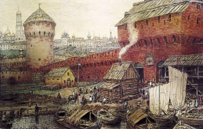 Спасские Водяные ворота Китай-города в XVII веке. Художник Аполлинарий Васнецов