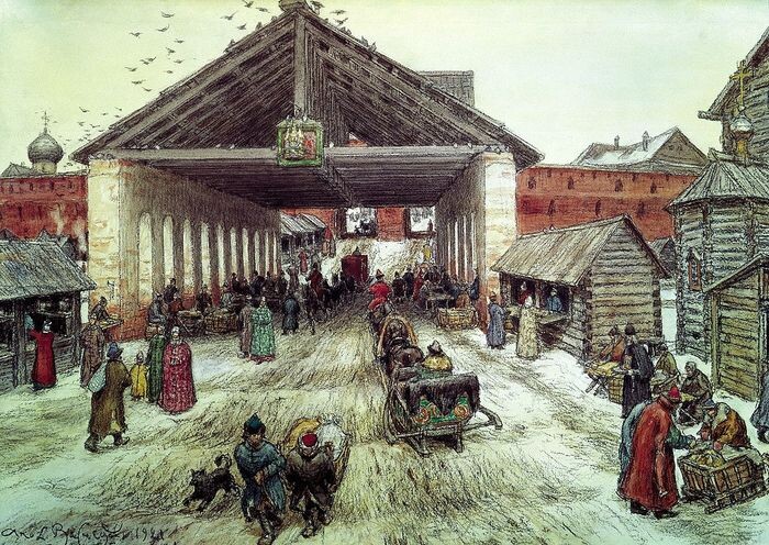 Воскресенский мост в XVII веке. Художник Аполлинарий Васнецов