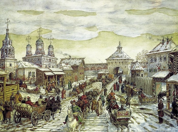 У Мясницких ворот Белого города. Художник Аполлинарий Васнецов