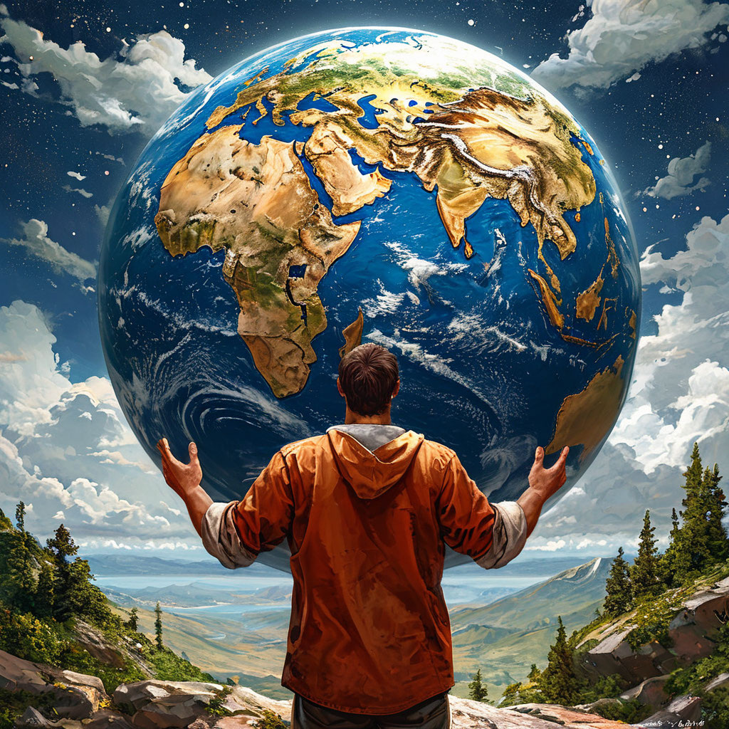 Картинка - творение нейросети "Шедеврум" под названием "Спасение мира вручную"