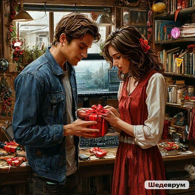 Pika. Результат "оживления" картинки по запросу "мужчина дарит девушке подарок".