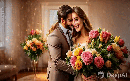 DeepAI.. Видео, сгенерированное по текстовому запросу "мужчина дарит девушке подарок".