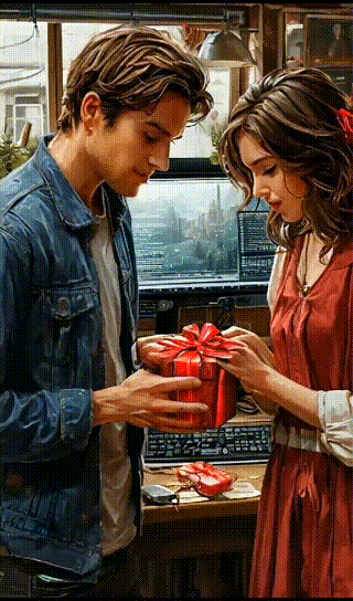 LOOKY. Результат "оживления" картинки по запросу "мужчина дарит девушке подарок".