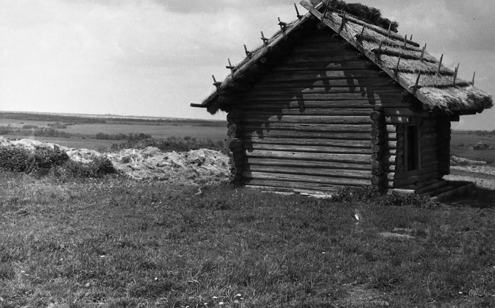 Колхозная баня, крытая соломой