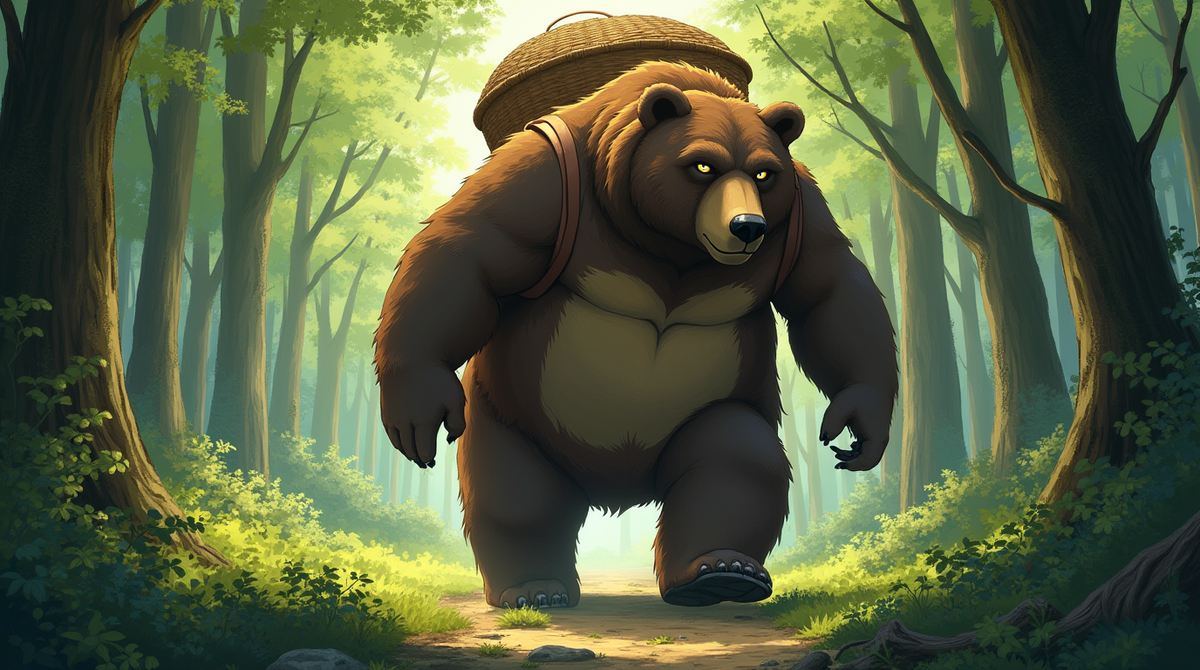 Когда фестиваль закончился, Медведь снова посадил Машу в корзину и понес в деревню