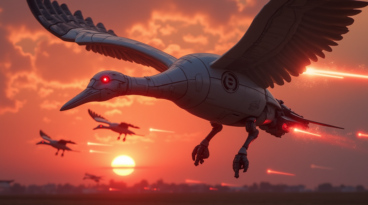 Гуси-лебеди — не просто птицы, а эскадрилья в стиле меха! Сияющие перья, красные глаза-лазеры