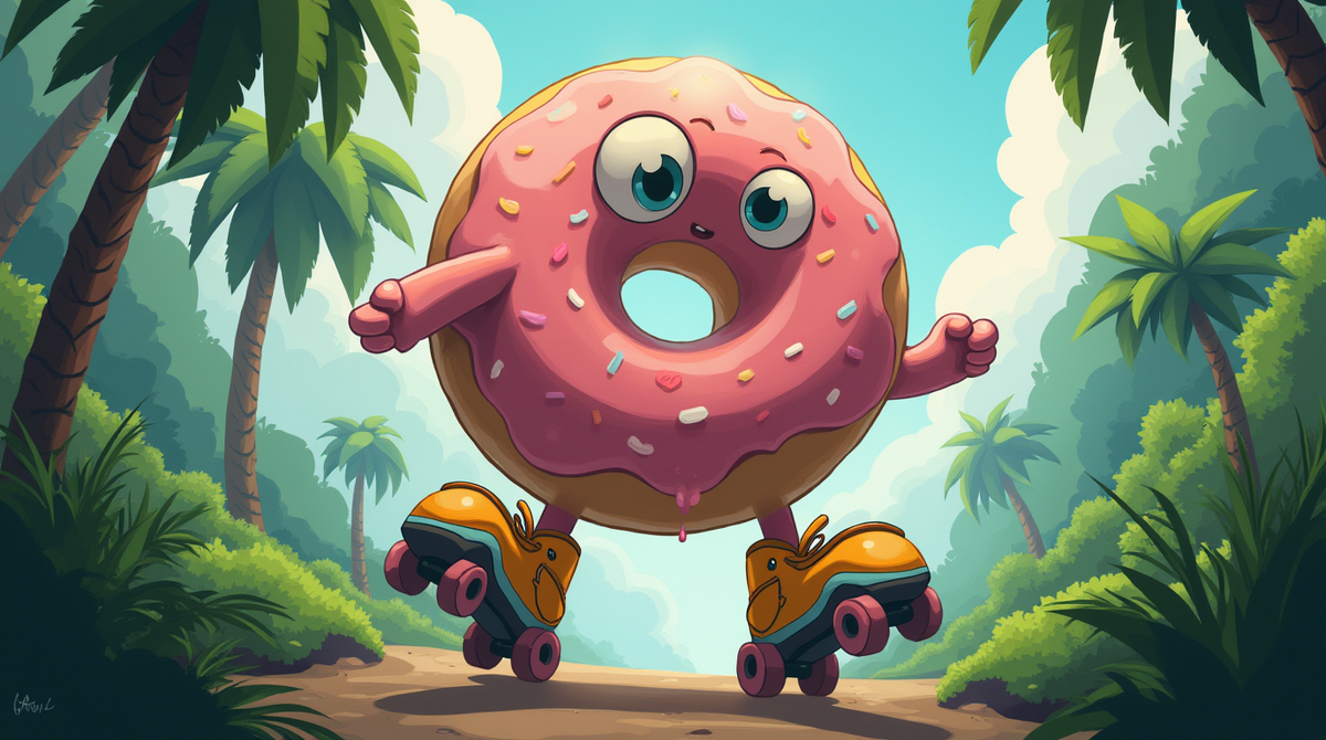 Колобок, круглый хлебный шарик, катится по лесу, русский сказочный стиль