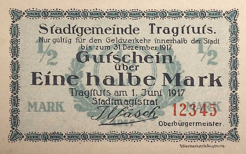 Штутгарт. 1/2 марки 1917 (аверс)