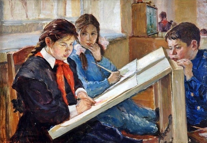 Аркадий Павлюк. В художественной студии. 1963