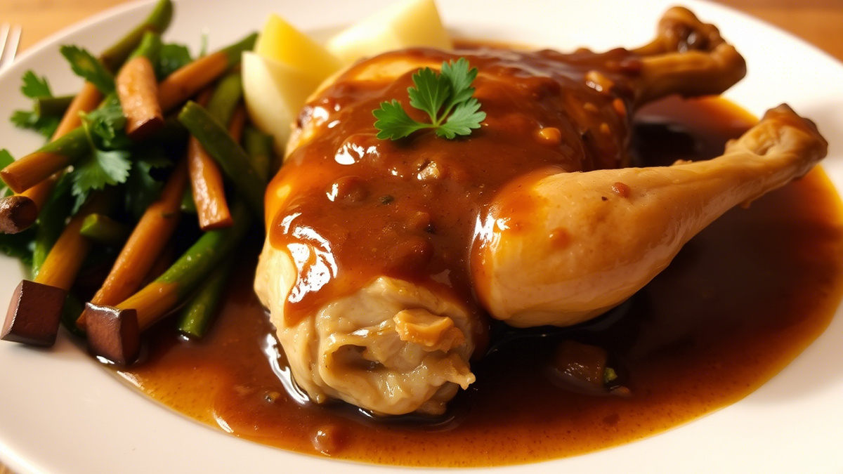 Тушеная курица с подливой