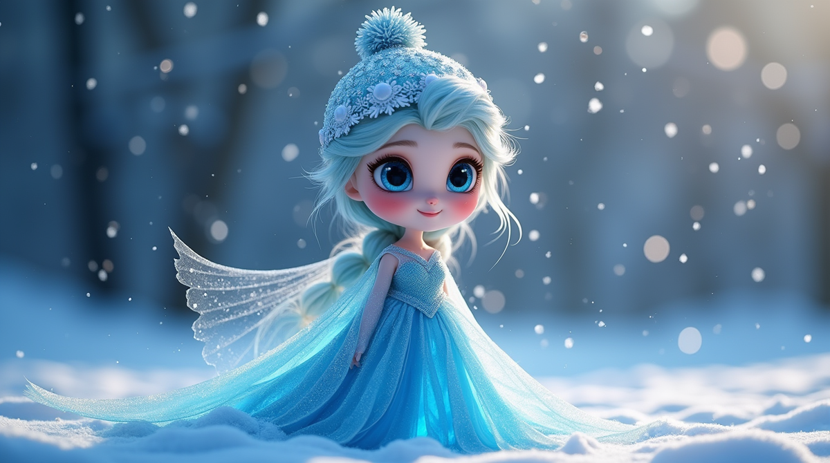 Маленькая, с синими волосами, огромными глазами и сияющим платьем изо льда