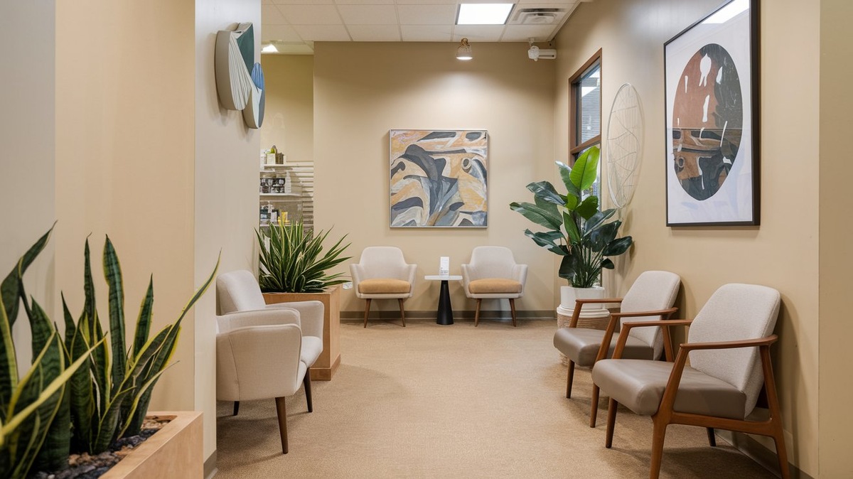 Внешний вид внутренней оттедлки зоны ожидания медицинского центра