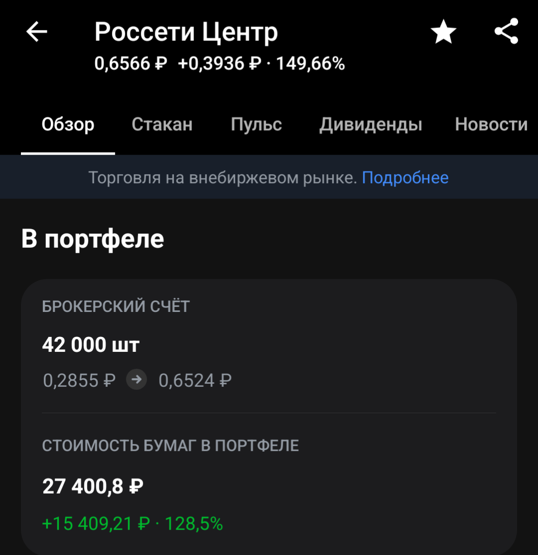 рост акций в портфеле 