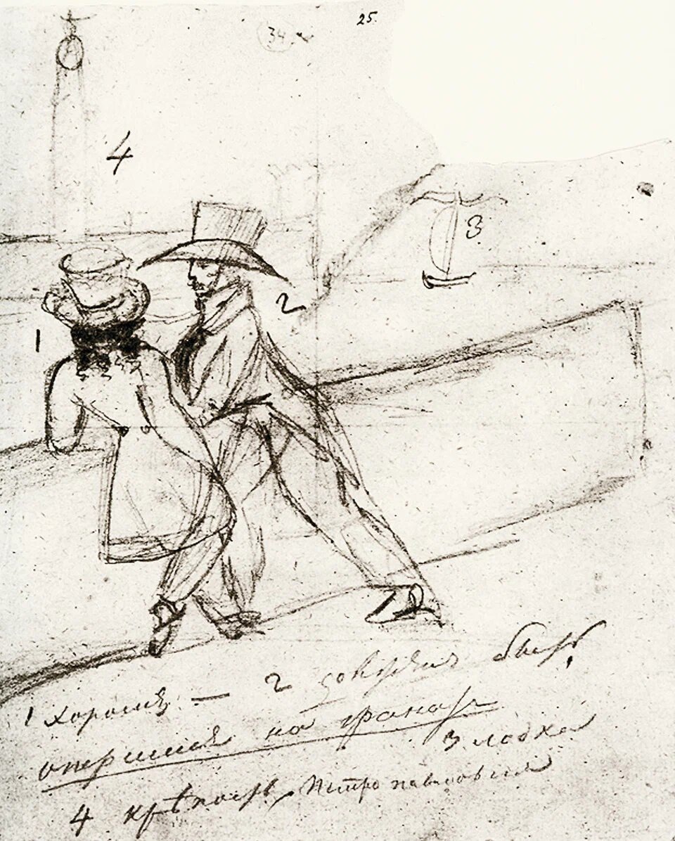 Рисунок Пушкина, где он изобразил себя со своим героем