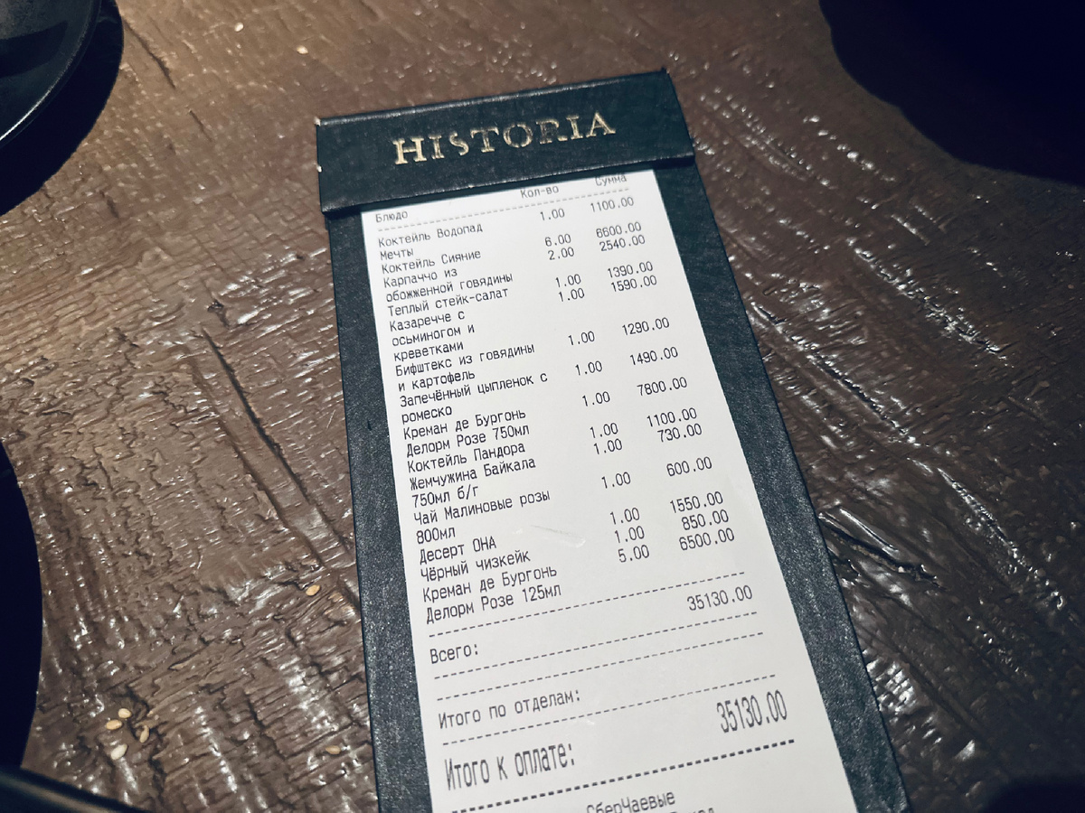 Вот столько стоит вечер на пятерых в приличном московском ресторане. 