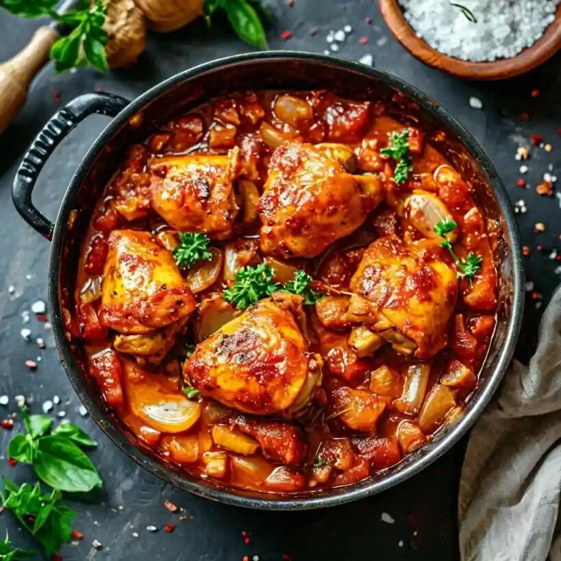 Тушеная курица на сковороде