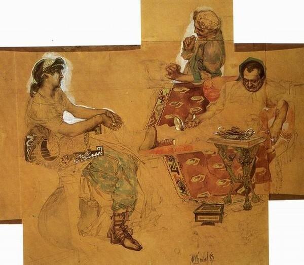 "Пирующие римляне". (1883. Акварель. Государственный Русский музей. Петербург).