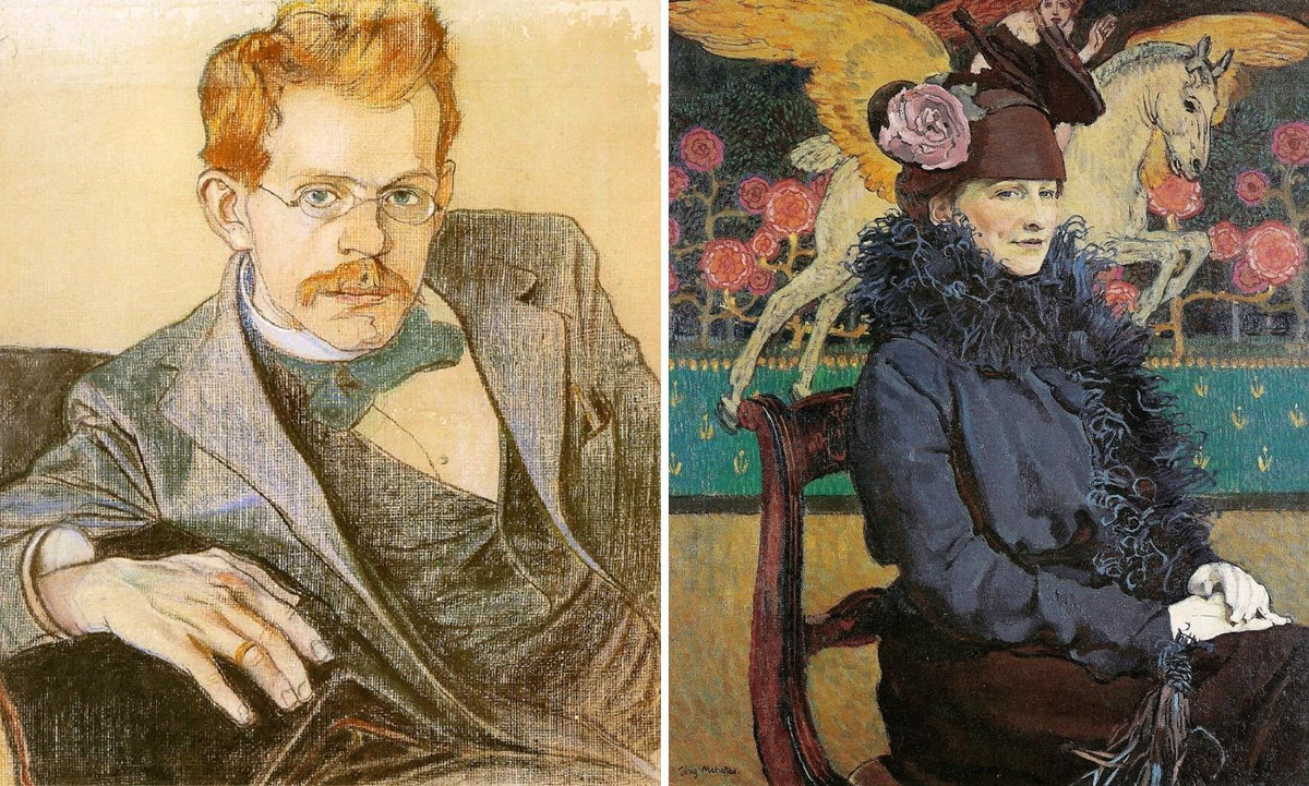 Слева: Художник С. Выспяньский, Портрет Юзефа Мехоффера. Справа: Портрет жены с Пегасом, 1913 г.