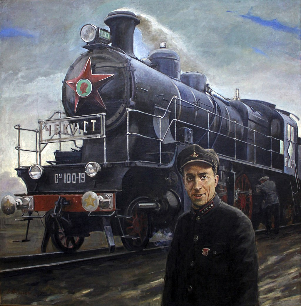 «Портрет машиниста Лясковского» (худ. В. А. Апостоли-Триандофилос). 1935. Источник фото: ru.wikipedia.org Авторство: Apostoli (Triondaphilos) V.A. (1890-1942). anagoria, Общественное достояние, https://commons.wikimedia.org/w/index.php?curid=19069873
