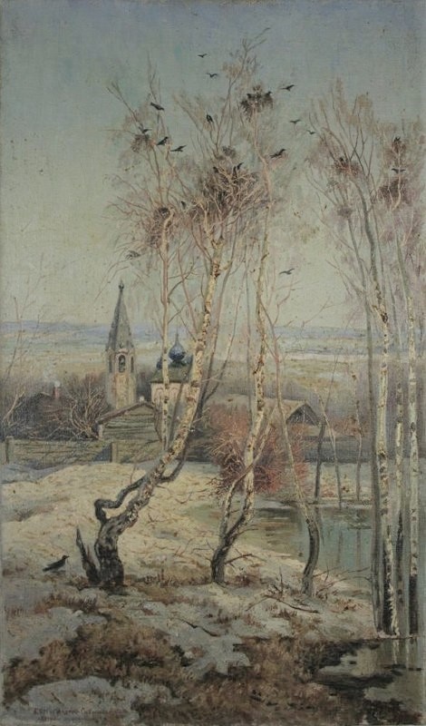 Нефедов И.Н. «Грачи прилетели». Копия с работы Саврасова из частного собрания в Иванове (?), 1960-е. ИОХМ.