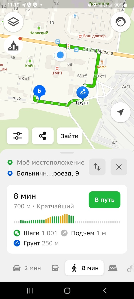 Путь ,построенный 2 ГИС. От больницы до Дезкамеры.