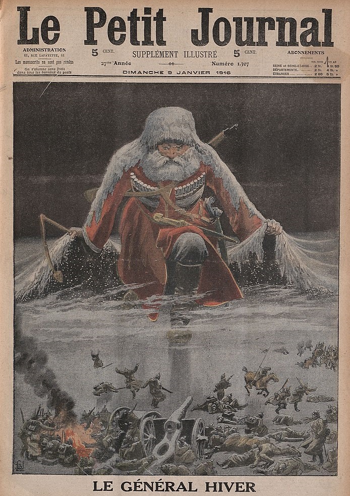 Генерал Зима наступает на немцев. Первая полоса «Le Petit Journal» от 9 января 1916 года