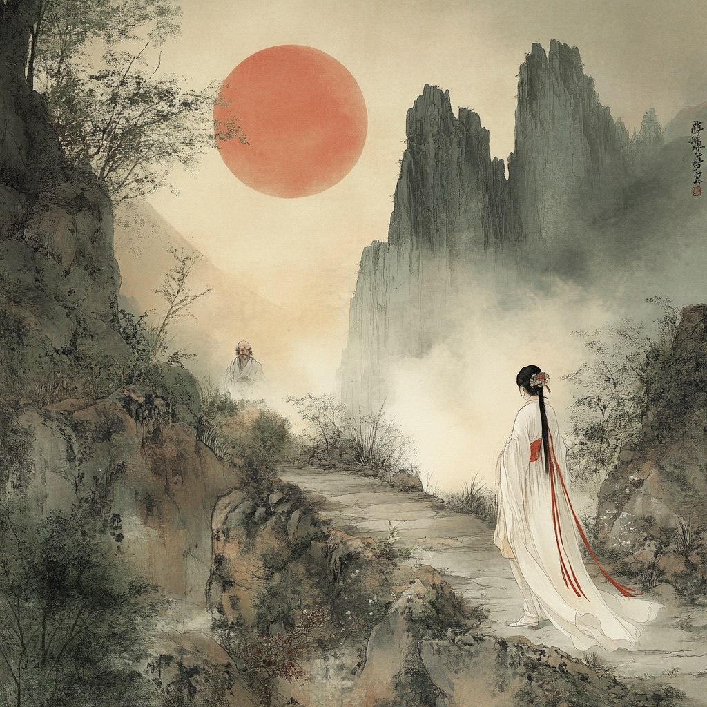 Ли-Хуа и Старец (изображение сделано с помощью нейросети Midjourney)