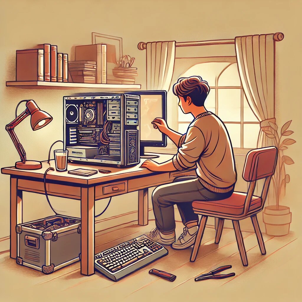 человек, настраивающий б/у компьютер