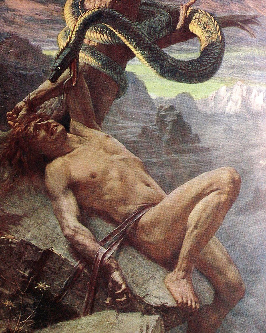 Джеймс Дойл Пенроуз (James Doyle Penrose, 1862–1932) — ирландский художник, работавший в академическом и прерафаэлитском стилях. Он был известен своими историческими и религиозными картинами, а также портретами. «Наказание Локи» 1912