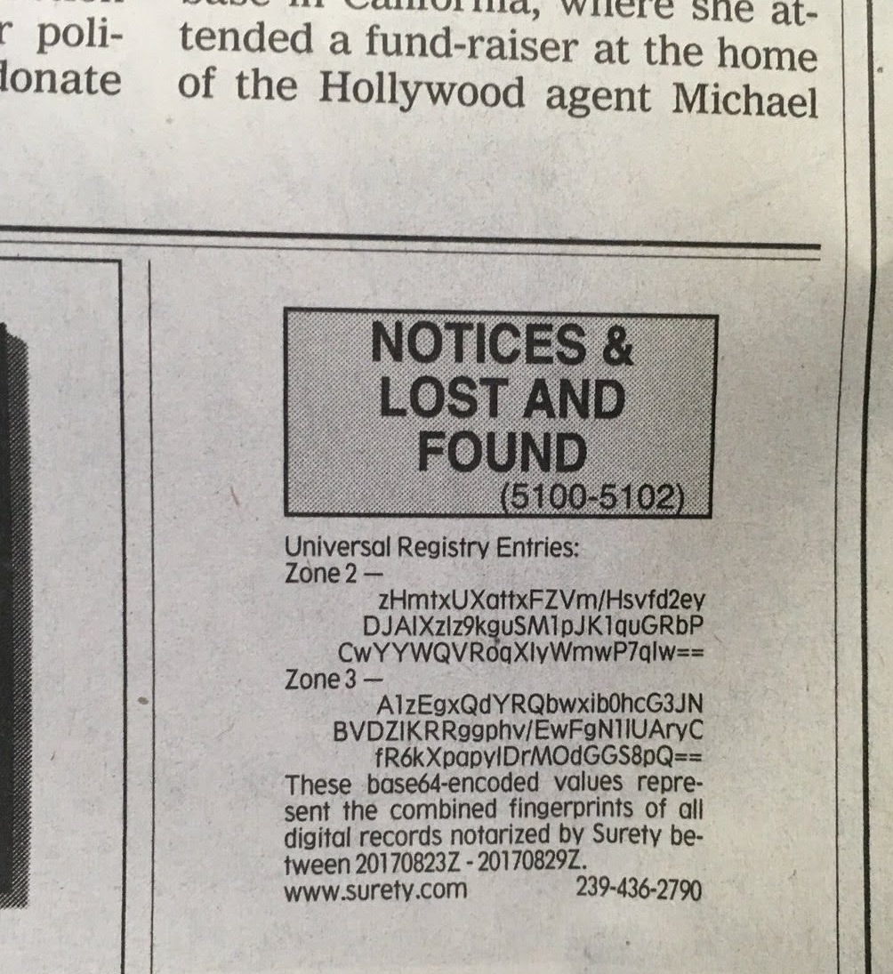 Блоки № 2 и 3 в газетном блокчейне Сторнетта и Хабера (фото: Chris Remo)