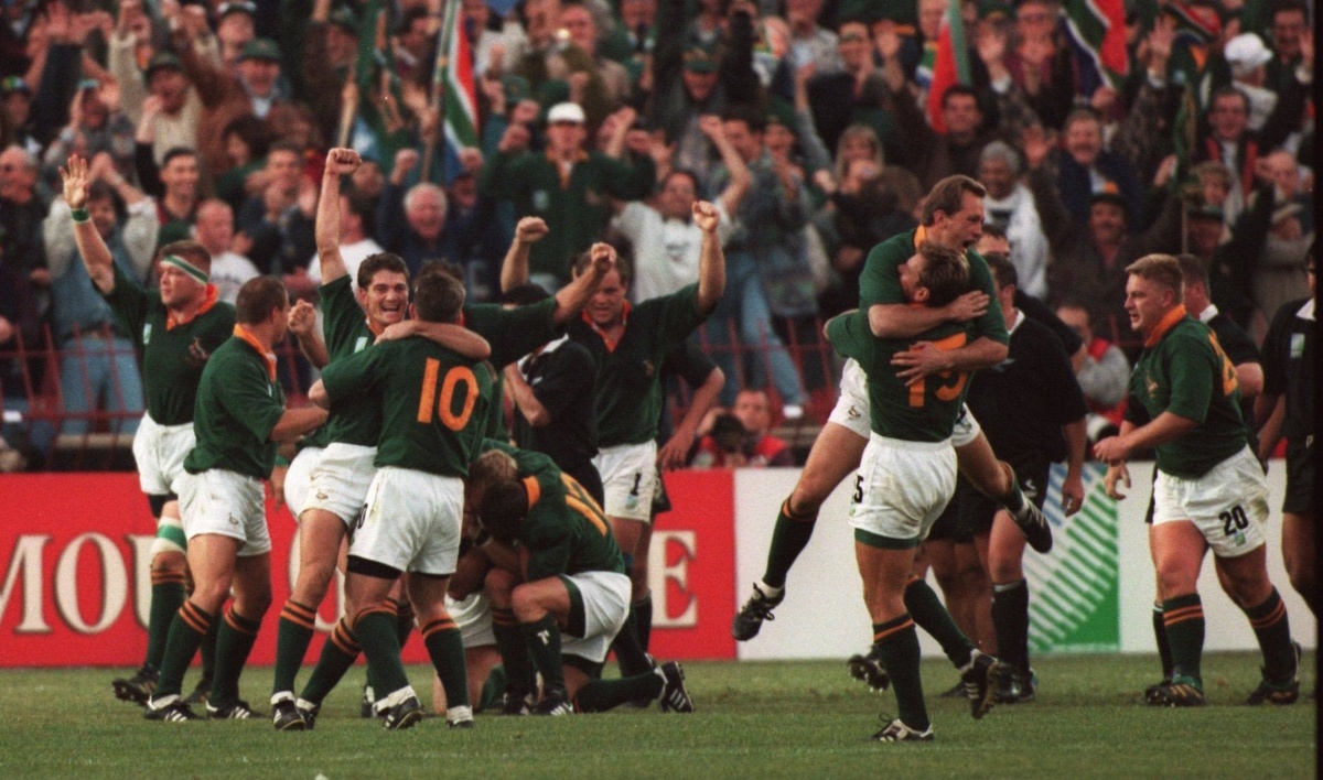 Радость сборной ЮАР после финального свистка. 1995 г.
