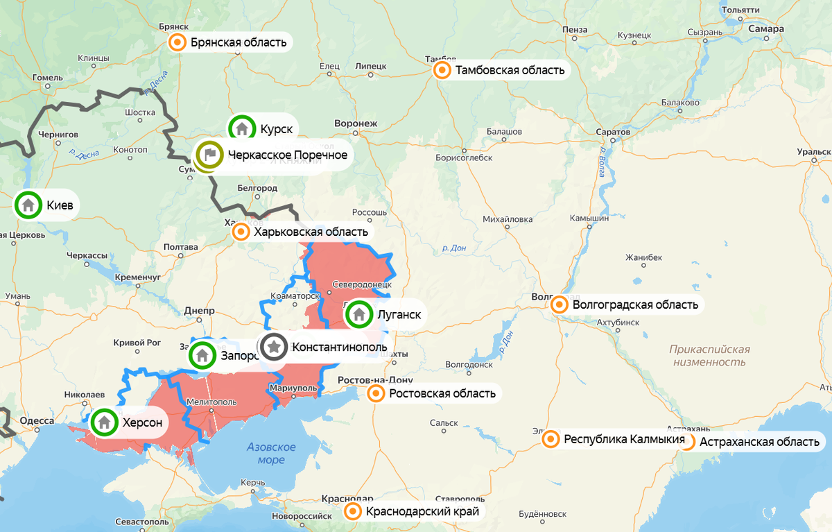 Карта СВО на 17 марта. Фото: скриншот Яндекс Карты