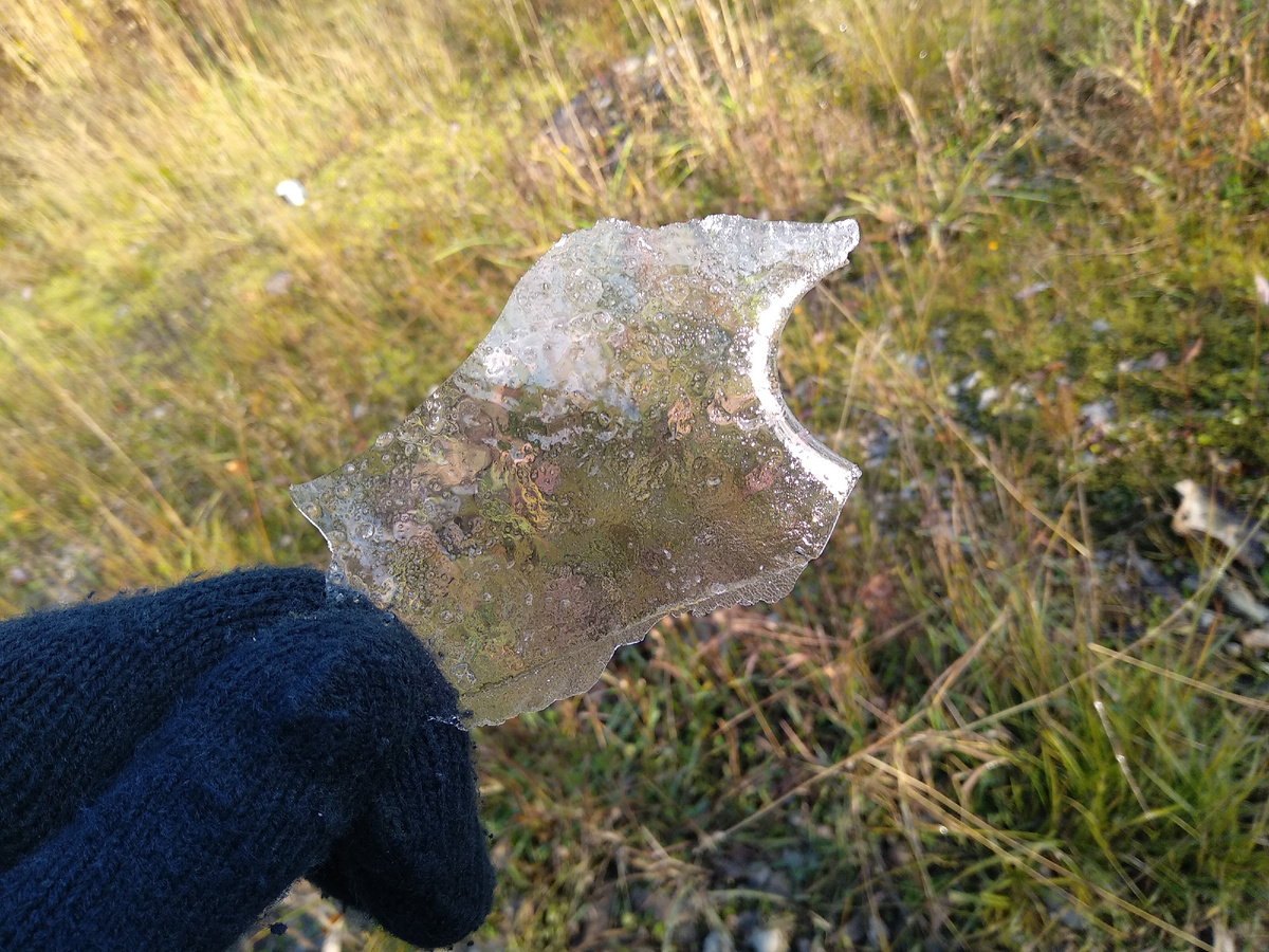 на лужах лед