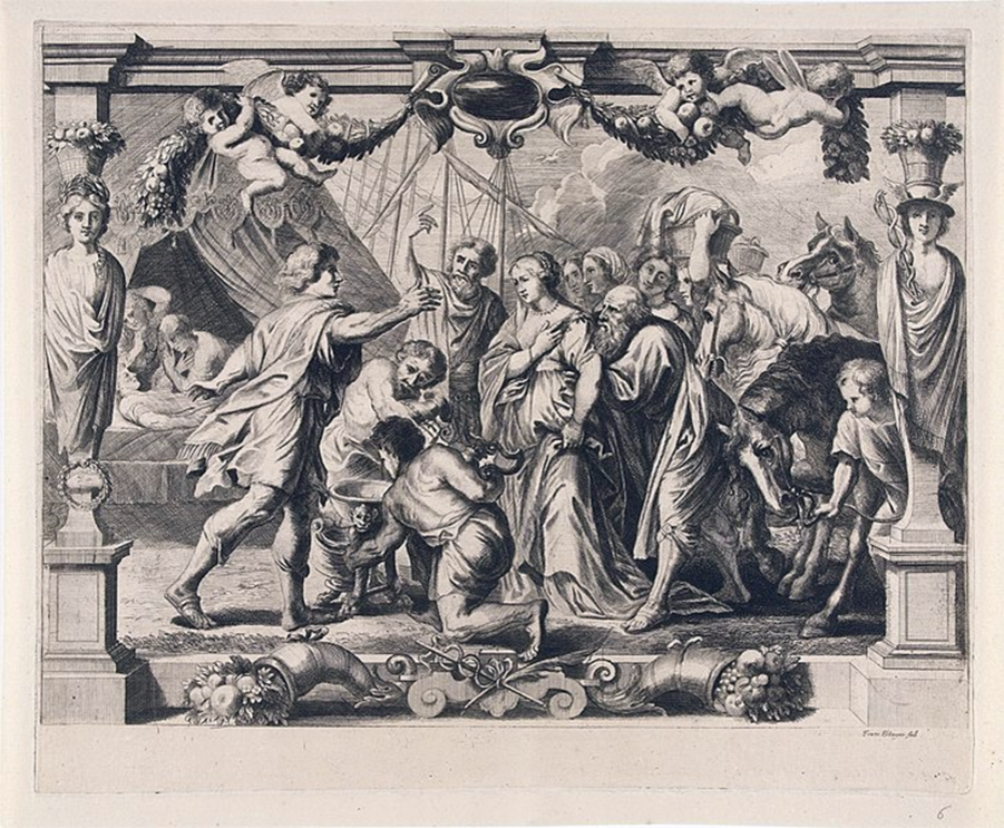 Ахилл и Поликсена. Литография Франца Эртингера по рисунку Рубенса, 1679. Рейксмюсеум, Амстердам