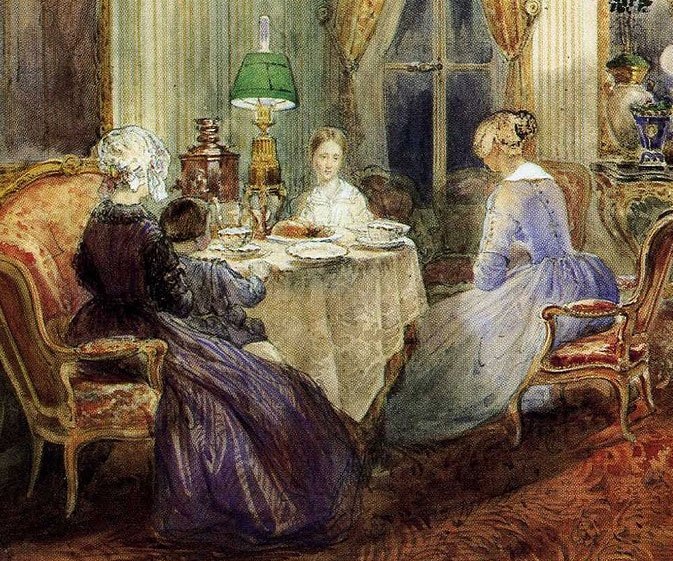 Фрагмент рисунка Лами со сценой у чайного стола.