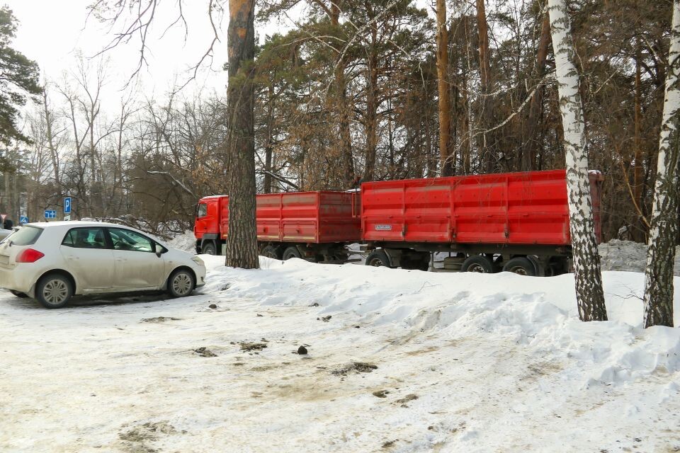    Припаркованный у дороги МАЗ с прицепом. Источник: "Толк"