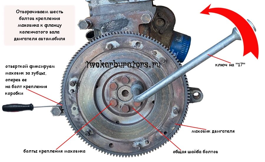 Отворачиваем болты крепления маховика